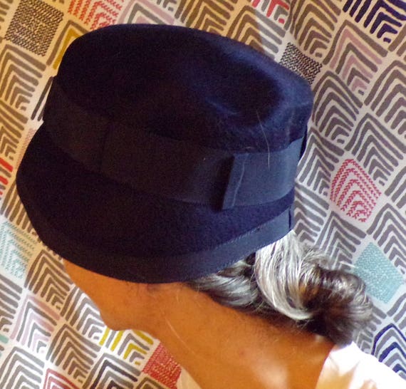 BLUE WOOL bucket HAT luisant soleil betmar 1950's… - image 6