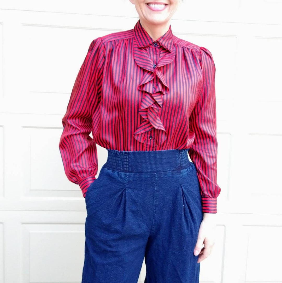 80s Ruffles STRIPED RUFFLE BLOUSE Vintage 1980's 80's S (E6) - Etsy