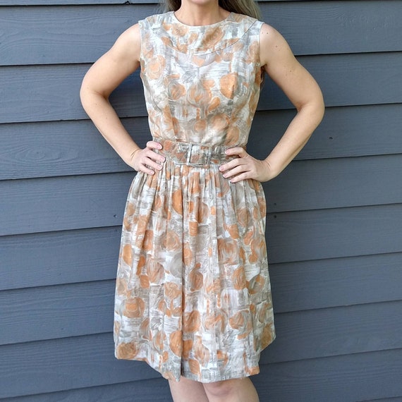 1960's WATERCOLOR FLORAL DRESS 60's S (E2) - image 2