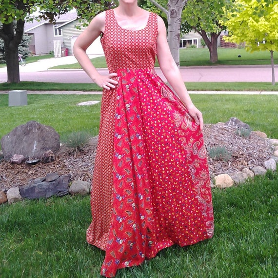 Rode BOHO MAXI DRESS lange rok M E3 Etsy Belgie