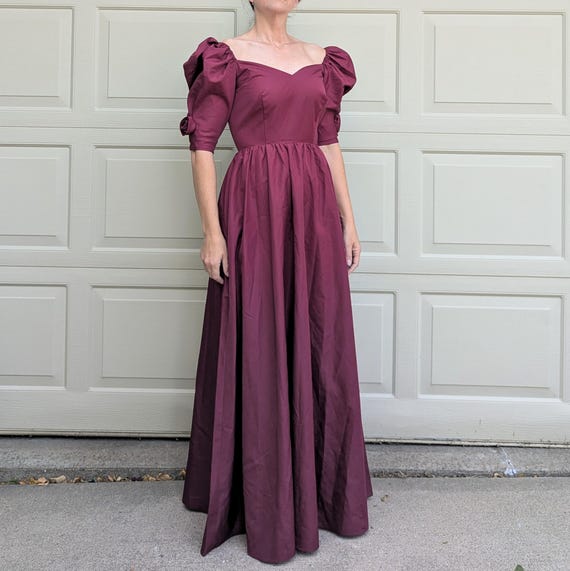 80s Vintage Satin Burgundy Maxi Gown 8/10