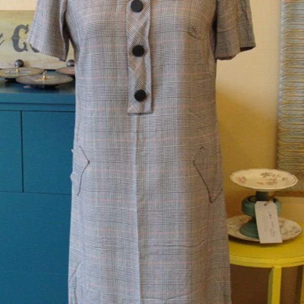 GLORIA SWANSON glen plaid shift DRESS vintage 1960's 1970's M