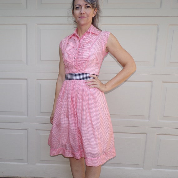 1950's PINK GINGHAM shirtwaist DRESS 50's carol br
