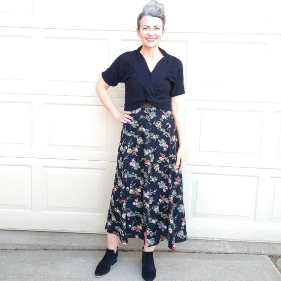 FLORAL MAXI SKIRT 1990's rayon plus size volup 24… - image 1