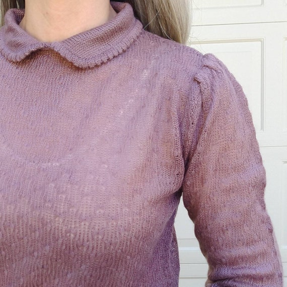 MAUVE SHEER peter pan collar SWEATER 1970's 1980'… - image 7