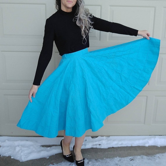 AQUA CIRCLE SKIRT 1950s 50s cotton xs xxs (K10) - image 1