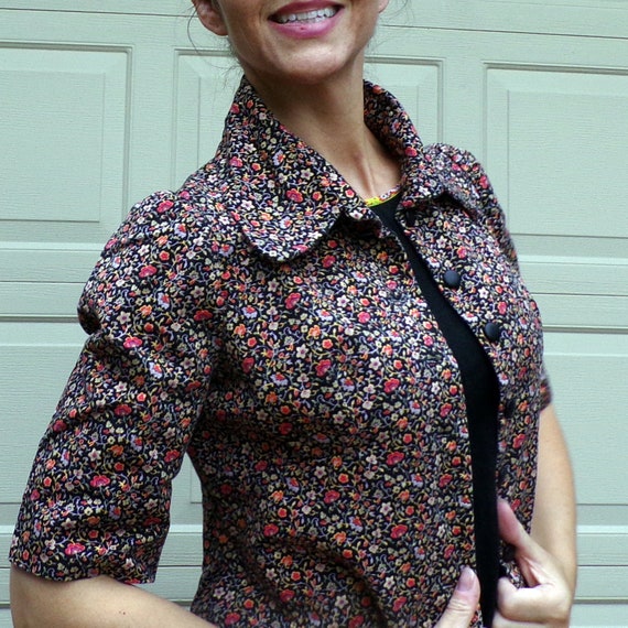 FLORAL TWILL JACKET art smock utility 70's does 30