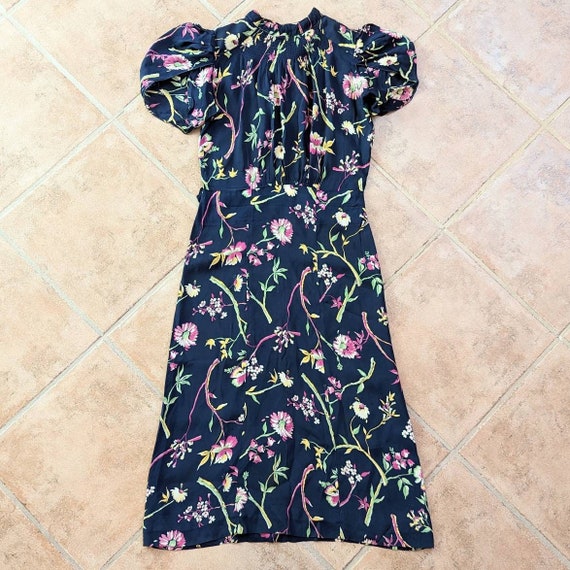 1940's FLORAL RAYON DRESS 40's xs (F1) - image 1