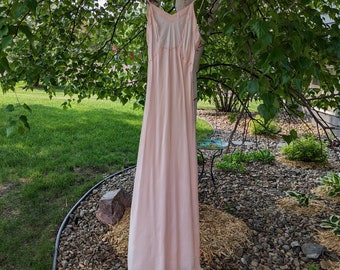 1940's SEAMPRUFE SATIN NIGHTGOWN pink 40's xs (F7)