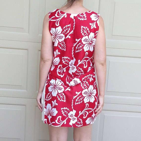 red and white SATEEN HAWAIIAN SHIFT cotton mini d… - image 8