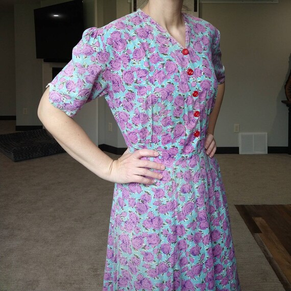 1930's FLORAL FEEDSACK DRESS 30's midi M (K9) - image 3