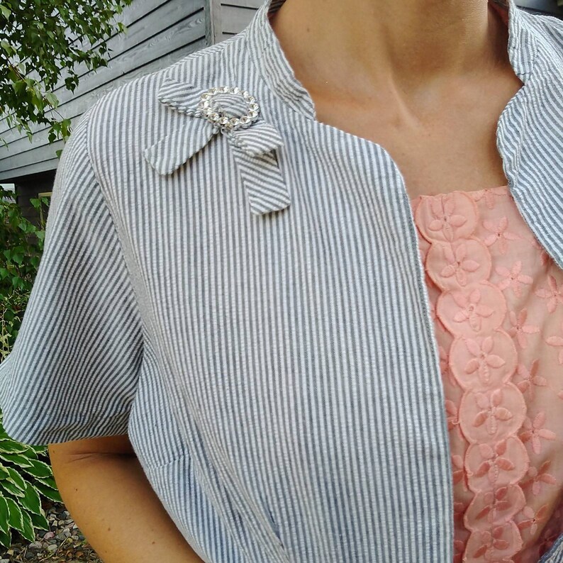 D3 CROPPED SEERSUCKER JACKET 50/'s bolero layer M gray white