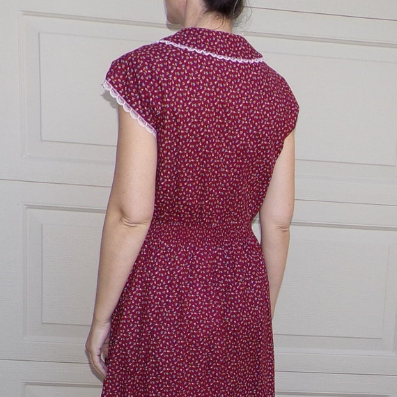 1970s CALICO DAY DRESS 70s burgundy cotton popove… - image 9