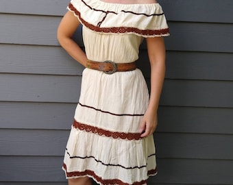 BOHO PEASANT DRESS 1970's 70's S M (G11)