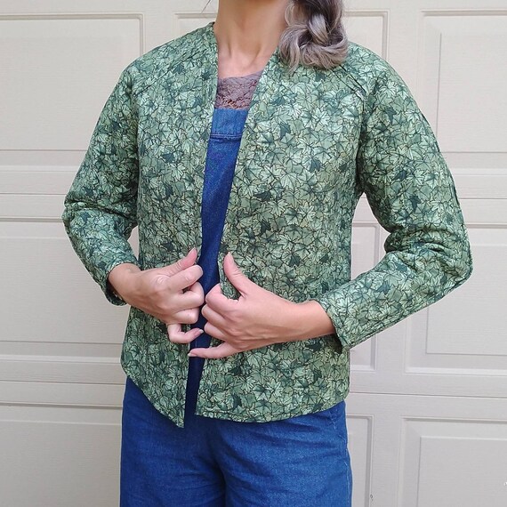 REVERSIBLE QUILTED JACKET leaves flowers 1980's 80