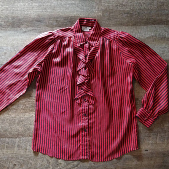 STRIPED RUFFLE BLOUSE vintage 1980's 80's S (E6) - image 8