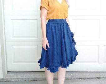 1970's RUFFLE DENIM SKIRT full 70's S (K9)