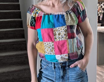 HANDMADE QUILT TOP ooak vintage blouse S (O9)