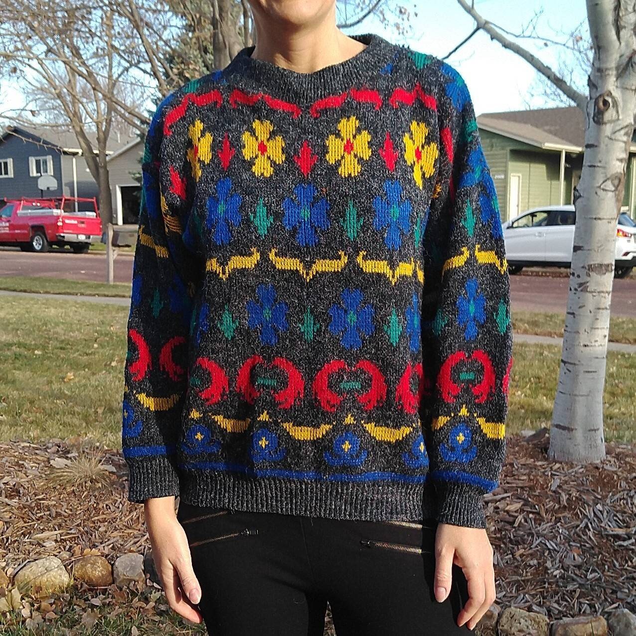1980's NAN DORSEY INTARSIA Knit Sweater Men Women M L (J1) - Etsy