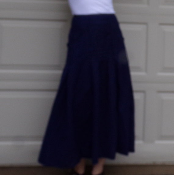 EDWARDIAN navy pinstripe WALKING SKIRT long wool w