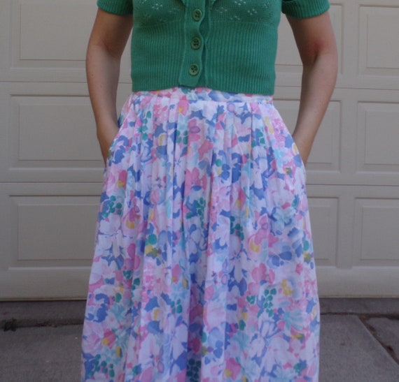 PASTEL FLORAL SKIRT jos a bank 1980's 80's S (B8) - image 2