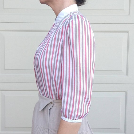 main street 1980's STRIPED VINTAGE BLOUSE pink wh… - image 8