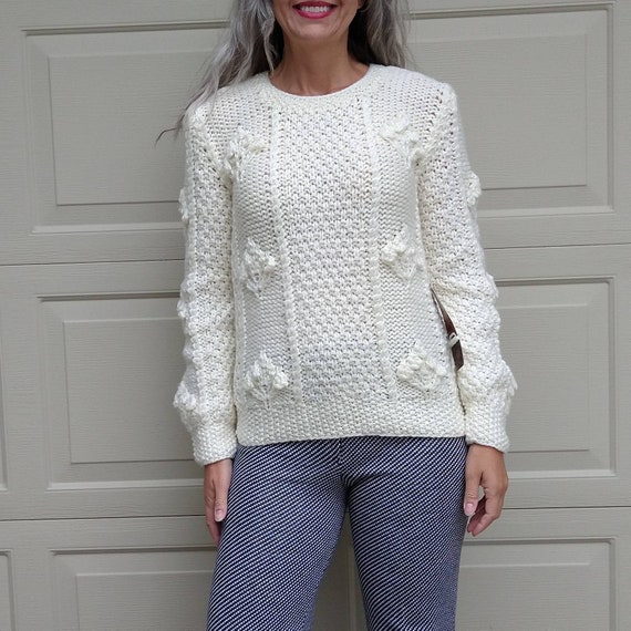 CHUNKY IVORY SWEATER acrylic deadstock 1970's 198… - image 4