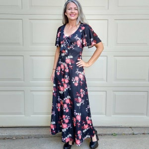 SCOOPNECK 1970&#39;s sexy MAXI DRESS floral 70&#39;s S