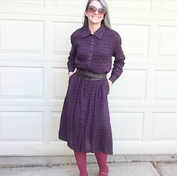 1980s 1990s PLAID SHIRT DRESS S M (N1) - image 1