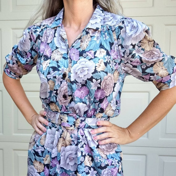 BELTED FLORAL DRESS 1970's 1980's S M (E4) - image 5