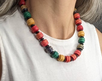 1980's WOODEN BEAD NECKLACE multicolor 80's (C6)