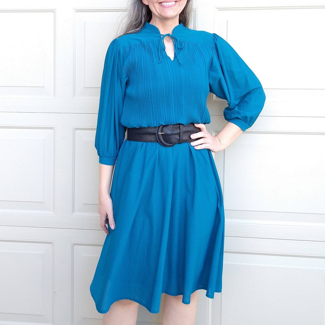 1980-s-teal-pindot-dress-80-s-modest-s-b5-etsy