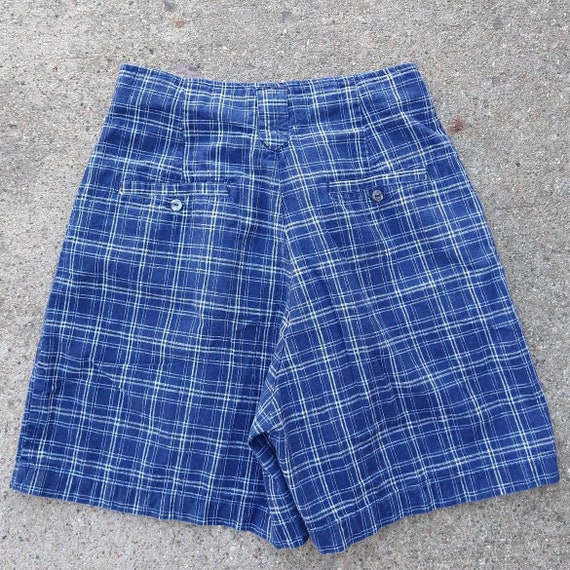 BLUE PLAID SHORTS linen blend high waist S (A10) - image 8