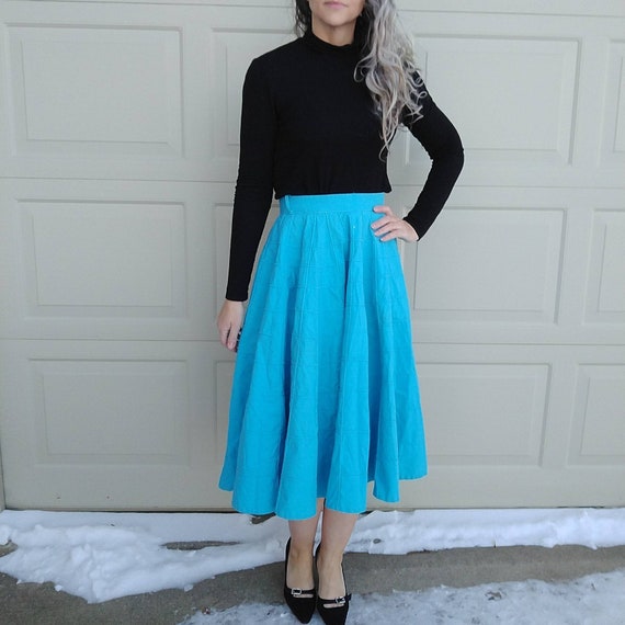 AQUA CIRCLE SKIRT 1950s 50s cotton xs xxs (K10) - image 3