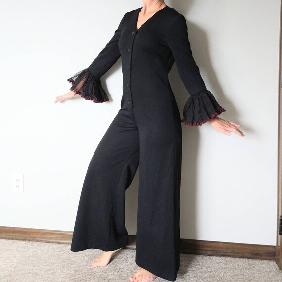 EVE LE COQ black wide leg jumpsuit 1970's 70's S … - image 1