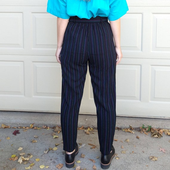 1980's HIGH WAISTED PANTS striped rayon with belt… - image 4