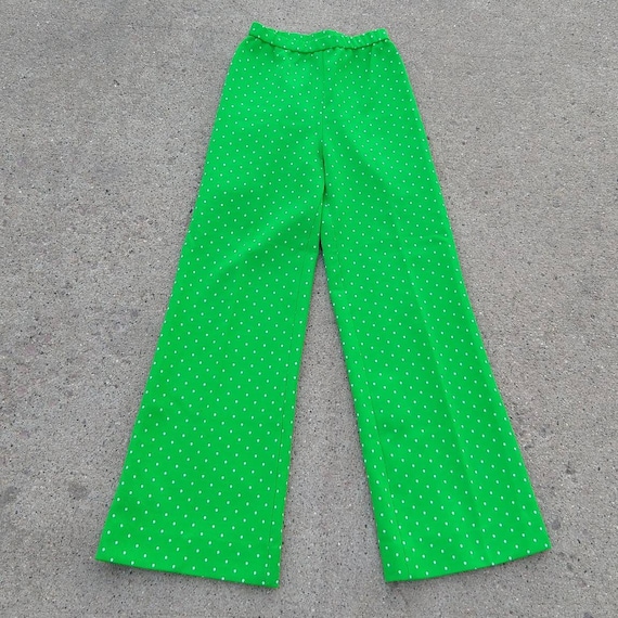 LIME GREEN POLKADOT pants 1970's 70's xs petite (A