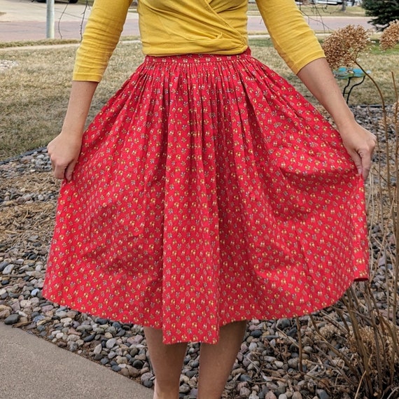 1950's COTTON FULL SKIRT 50's floral peck & peck S - image 2