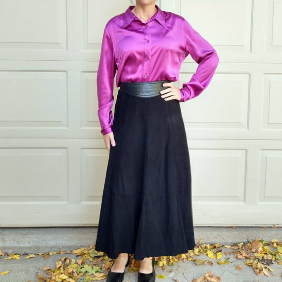 buttery soft SUEDE LEATHER SKIRT long maxi S (F5) - image 2