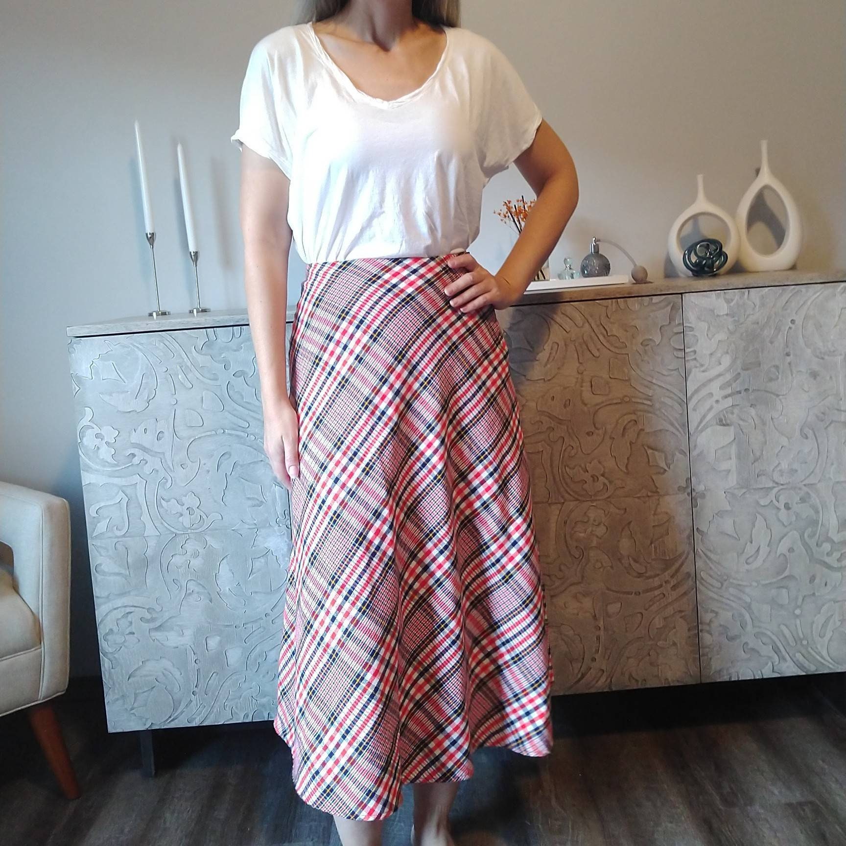 bias cut plaid skirt
