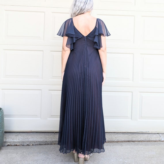 NAVY MAXI DRESS pleated chiffon S (01) - image 4