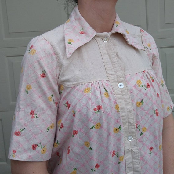 1970's does 1930's COTTON SMOCK BLOUSE S - image 5