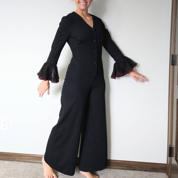 EVE LE COQ black wide leg jumpsuit 1970's 70's S … - image 2