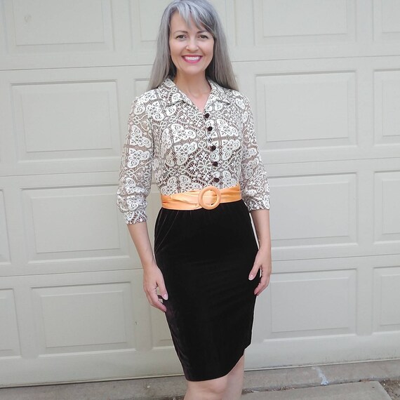 TONI TODD early 70's VELVET and lace dress xs (B11
