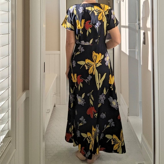 1990's does 1940's RAYON MAXI DRESS floral M (E2) - Gem