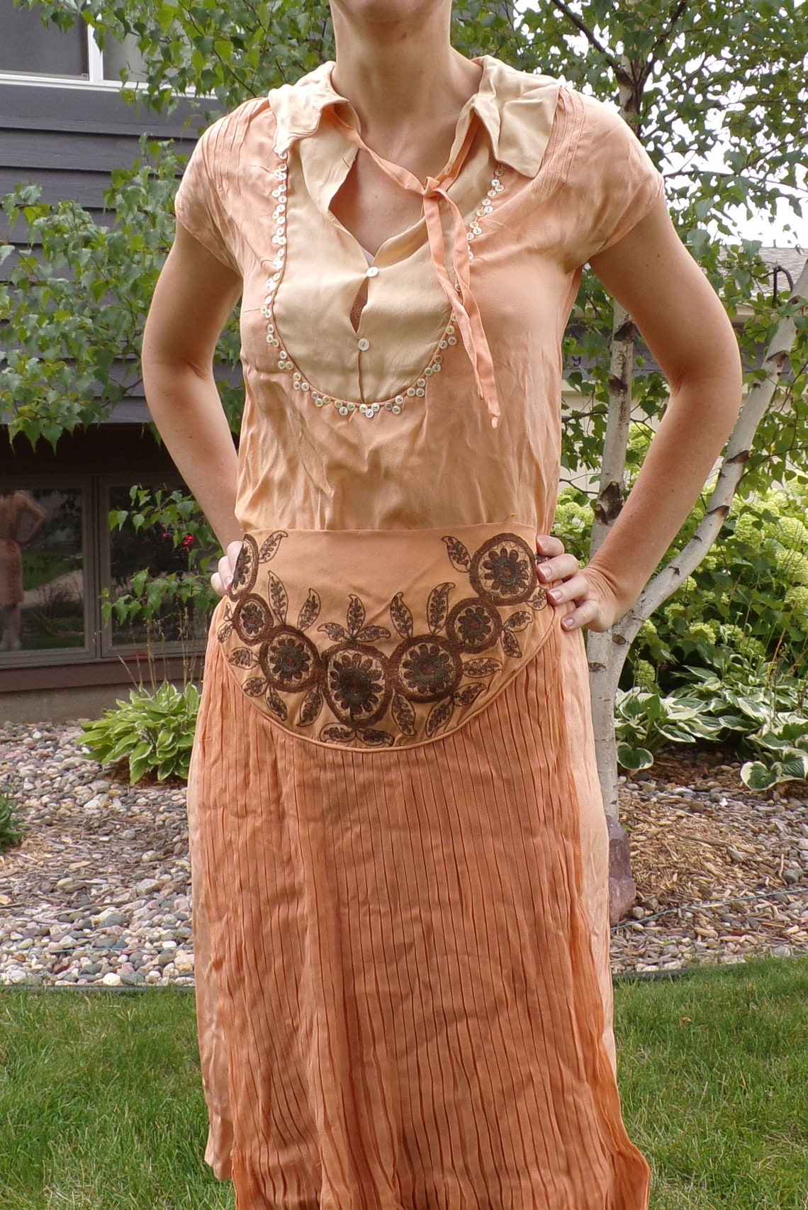 APRICOT SEIDE 1920er 20er KLEID Art Deco Flapper S D8 | Etsy