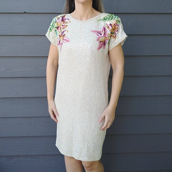 patra beaded dress Gorgeous ART DECO Beading Sequins Shift M (K2) Shona Joy - La Deep V Neck Dress Coat Size:18 WT