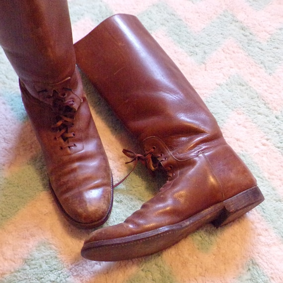 LEATHER RIDING BOOTS 1930's 1940's women's 9.5 men
