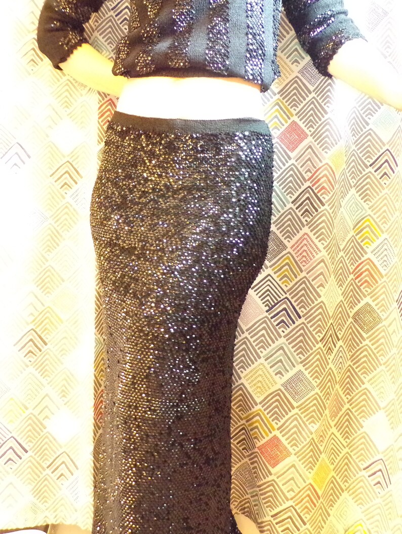 BLACK SEQUIN maxi SKIRT or tube dress 50/'s 60/'s xs S M K5