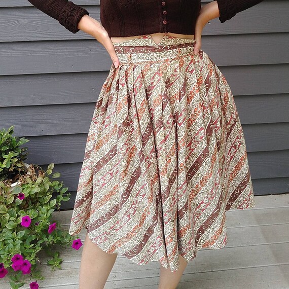 vintage COTTON FULL SKIRT brown orange 1960's 195… - image 4